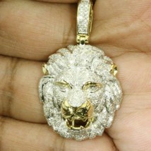 14K Yellow Gold Over 4.50 CT Round Simulated Diamond Lion Head Pendant Charm - £134.49 GBP