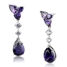 13.68Ct Pear Cut Simulated Diamond Amethyst Drop Dangle Stainless Steel Earring - £56.57 GBP