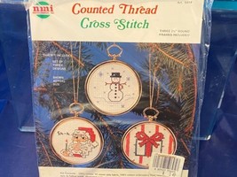 NMI Counted Cross Stitch Craft Kit Christmas NIP 3 Designs Snowman Santa... - $7.69