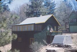 35 mm color glass covered slide * HOME build on Side Hill trees people b... - $5.45