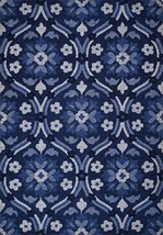 Handmade 8X10 Custom Tufted Wool Rug with Floral Blue Dark Shapes - Silk... - £285.26 GBP+