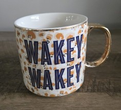 ANTHROPOLOGIE Gisele Ceramic Coffee/Tea Mug with Gold Acc WAKEY WAKEY - $13.85