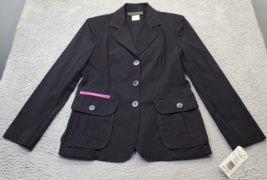 harvé benard Blazer Womens 12 Black Long Sleeve Notch Lapel Stretch Button Front - $27.73