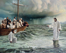 FRAMED CANVAS PRINT art print giclee Jesus walking on the sea of Galilee water - £31.64 GBP+