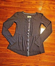 Wrap Cardigan Gray Women Peplum Front Ruffle Size 4 Cotton Blend Long Sl... - $16.84