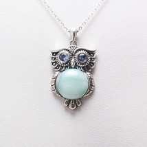 Larimar Necklace 925 Sterling Silver Larimar Topaz Owl Necklace Pendant Gemstone - £31.73 GBP