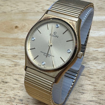 Vintage Elgin Quartz Watch Unisex Gold Tone 30m Diamond Stretch Band New... - £22.40 GBP