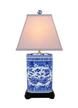 Blue and White Canton Rose Porcelain Table Lamp 25&quot; - £265.66 GBP