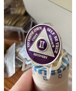 2 Year AA Medallion Purple Color Silver Plated Sobriety Chip  - $17.99