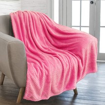 PAVILIA Waffle Textured Fleece Throw Blanket for Couch Sofa, Pink | Soft Plush - £27.17 GBP