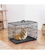 30&quot; Metal Dog Crate Double Door Little Pet Cage Foldable Dog Cage Black - £58.96 GBP