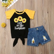  NWT Sunflower Girls &#39;Live in the Sunshine&#39; Shirt Denim Shorts Outfit Set  - £5.18 GBP