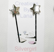 FUN Hand Created OOAK Bobby Pins Silver Color Star Buttons - £4.28 GBP