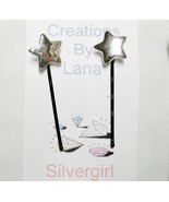 FUN Hand Created OOAK Bobby Pins Silver Color Star Buttons - £4.38 GBP