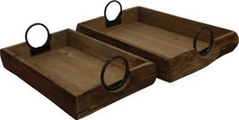 Accent Trays Tray Contemporary Brown Set 2 Metal Wood - £183.05 GBP