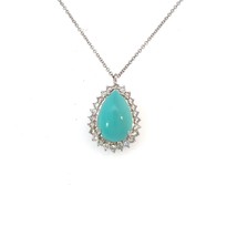 Persian Turquoise Diamond Pendant 17&quot; 14k WG 9.9 TCW Certified $5,950 307918 - £1,953.50 GBP