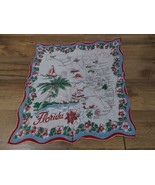 Vintage Florida Souvenir Handkerchief Hankie Scalloped Map 12x13 Pre Disney - $20.41