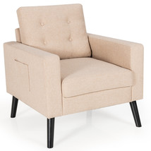 Modern Accent Armchair Upholstered Single Sofa Chair w/Rubber Wood Legs Beige - £172.50 GBP