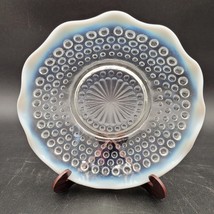 Anchor Hocking Moonstone Crimped Bowl Opalescent Hobnail White Blue Ruffled - $14.35