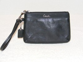 Coach Black Smooth Perforated (C) Leather Wristlet Wallet With Top Zipper Guc - £23.59 GBP
