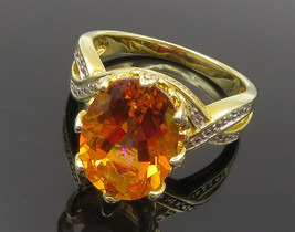 925 Sterling Silver - Citrine &amp; Genuine Diamonds Cocktail Ring Sz 10 - RG12761 - £43.26 GBP