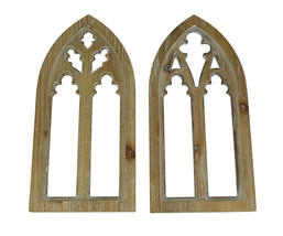 Whitewashed Wood Gothic Arch Window Frame Wall Decor 2 Piece Set - £31.84 GBP
