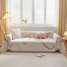 Vclife Modern Beige Tan Khaki Stripe Couch Cover Pet-Friendly Chenille Sofa - £50.11 GBP