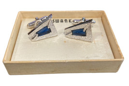 Vintage SWANK Silver Tone Cobalt Blue with Triangular Design Cufflinks - £10.03 GBP