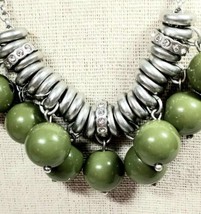 Vintage LIA SOPHIA 16&quot; plus Extender Silver Color &amp; Green Beads Necklace signed - $19.99