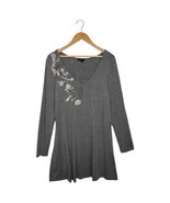 Soma Pajama Womens Medium Gray Long Sleeve Nightgown Embroidered V Neck - $24.35 CAD