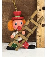 Wooden Clown w/ladder Ornament  Vintage - See Photos &amp; Desc - 3” (#14) - $8.91