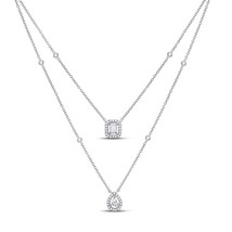 14kt White Gold Womens Emerald Diamond Double Pendant Fashion Necklace 5/8 Cttw - £1,185.44 GBP