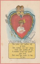 Vintage Postcard Valentine Pretty Woman and Cherubs Captive With A Look 1915 - £6.32 GBP