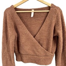 Anthropologie Daily Practice Sweater Brown Soft Fuzzy V Neck Wrap Crop W... - $23.10