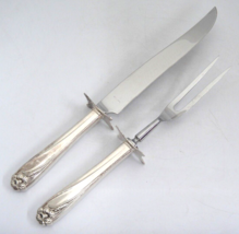 Rogers Bros Daffodil Silverplate Roast Carving Set Knife &amp; Fork Stainles... - £55.27 GBP