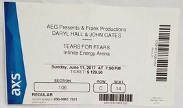 Hall &amp; Oates / Tears For Fears - Original 2017 Unused Whole Full Concert Ticket - $15.00