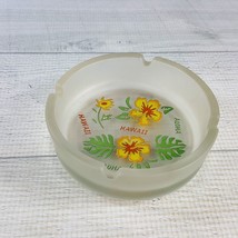 Vintage Aloha Hawaii Frosted Glass 4&quot; Round Ashtray Monstera &amp; Hibiscus ... - $26.18