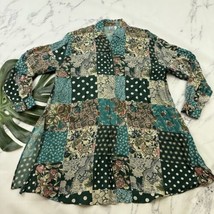 Via Max Womens Vintage 90s Silk Oversize Shirt Size S Green Tan Mixed Fl... - $28.70