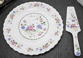 Vintage Andrea by Sadek Spring Night Floral Cake Plate w/ Server Set Japan - $34.09