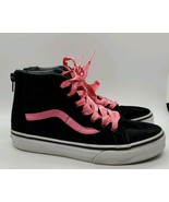 (D) Vans Girls Size 2.5 Black And Pink Velvet High Top Skate Shoes Satin... - £17.61 GBP