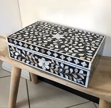 Black Mother of Pearl Inlay Box with Velvet Lining Decorative Box - Wood... - $167.46 CAD