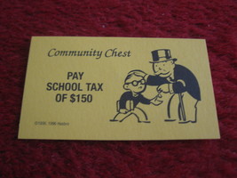 2004 Monopoly Board Game Piece: Pay School Tax Community Chest Card - $1.00