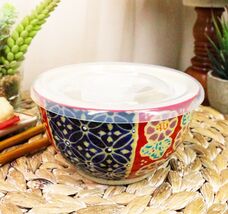 Ebros Set of 2 Ceramic Blue Red Floral Patterns Portion Meal Bowls 2 Cup... - $27.99