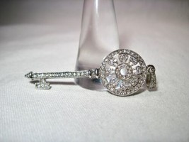Vintage Sterling Silver Designer CFJ Rhinestone Key Necklace Pendant K605 - £94.65 GBP