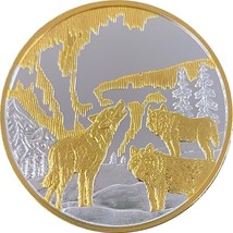 Alaska Mint Northern Lights Wolves Medallion Silver Gold Medallion Proof... - $118.55