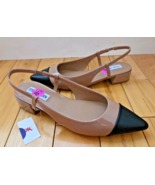 Steve Madden Allure Slingback Flat Shoes Almond Cap Toe Patent Beige Bla... - $34.99