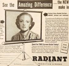 1947 Radiant Projection Movie Screen Advertisement Vintage Home Movies E8K - €8,64 EUR