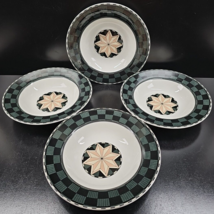 4 Victoria &amp; Beale Montana Rim Soup Bowls Set Vintage Black Geometric Dishes Lot - £47.50 GBP
