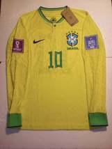 Neymar Jr Brazil 2022 World Cup Qatar Match Slim Home Long Sleeve Soccer Jersey - £103.89 GBP