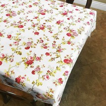 58X126 Inch - Rose on White - Tablecloth Vintage Floral Cotton Special Events - £47.67 GBP
